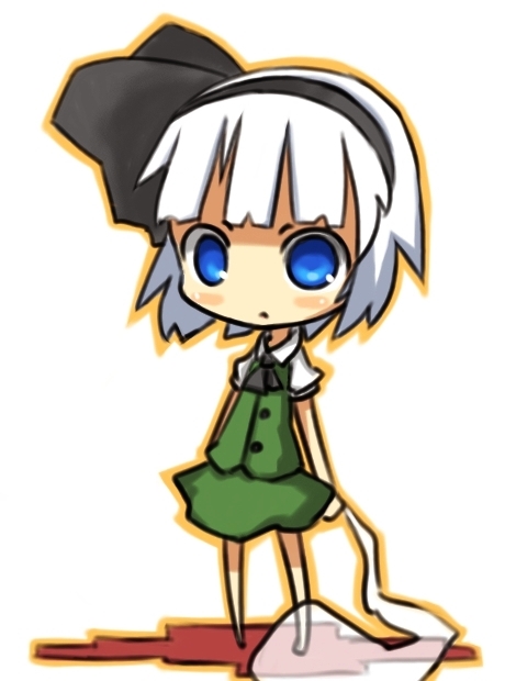 shiki (guwang), konpaku youmu, konpaku youmu (ghost), touhou, bad id, bad pixiv id, 1girl, blue eyes, chibi, female focus, hairband, hitodama, short hair, solo, white hair