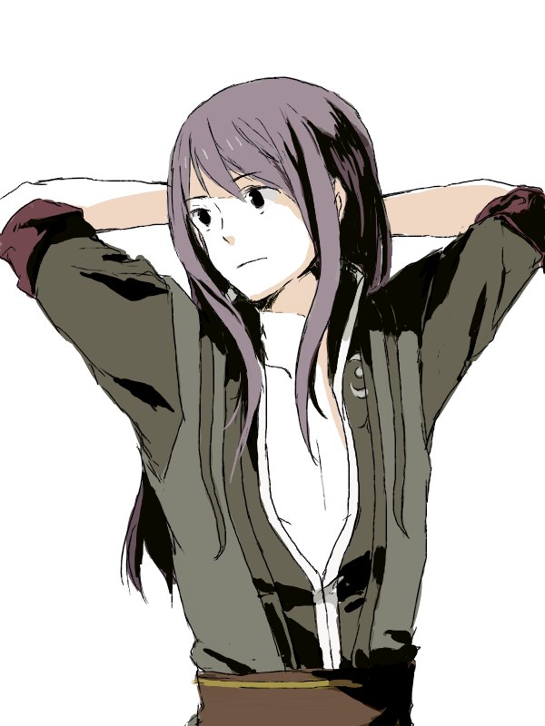 yuri lowell, tales of (series), tales of vesperia, 00s, 1boy, black eyes, black hair, long hair, male focus, simple background, sleeves rolled up, solo, white background