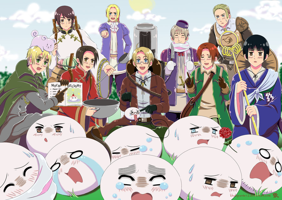america (hetalia), china (hetalia), france (hetalia), germany (hetalia), hong kong (hetalia), japan (hetalia), northern italy (hetalia), russia (hetalia), united kingdom (hetalia), axis powers hetalia, deviantart, food, khakipants12, mochi, wagashi