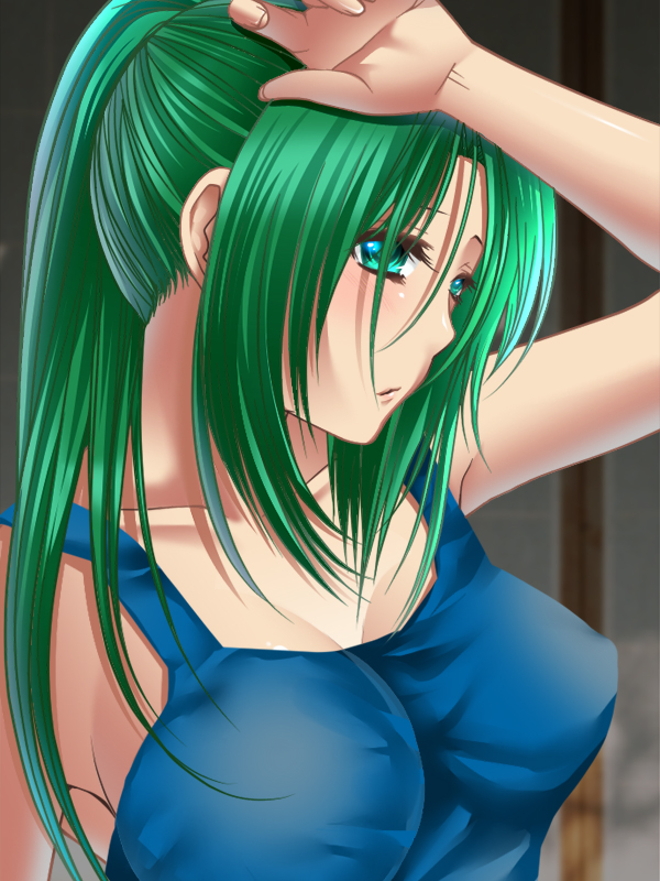 nannore, sonozaki mion, higurashi no naku koro ni, bad id, bad pixiv id, 00s, 1girl, female focus, green eyes, green hair, matching hair/eyes, solo