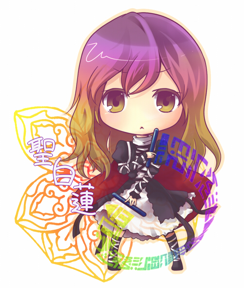 chi h, hijiri byakuren, touhou, 1girl, :<, cape, dress, female focus, gradient hair, long hair, multicolored hair, solo, sorcerer's sutra scroll