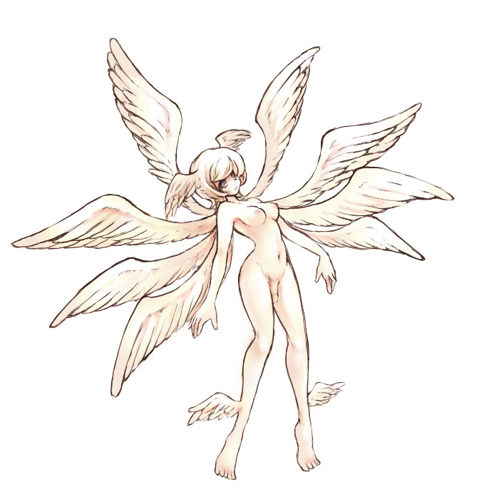 asuka ryou, satan (mythology), devilman, tagme, 1boy, angel, angel boy, breasts, male focus, male with breasts, medium breasts, penis, trap, wings