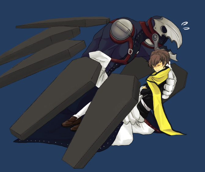 pechi, mochizuki ryouji, shiomi kotone, atlus, persona, persona 3, persona 3 portable, spoilers, 1boy, brown hair, closed eyes, scarf, school uniform, smile