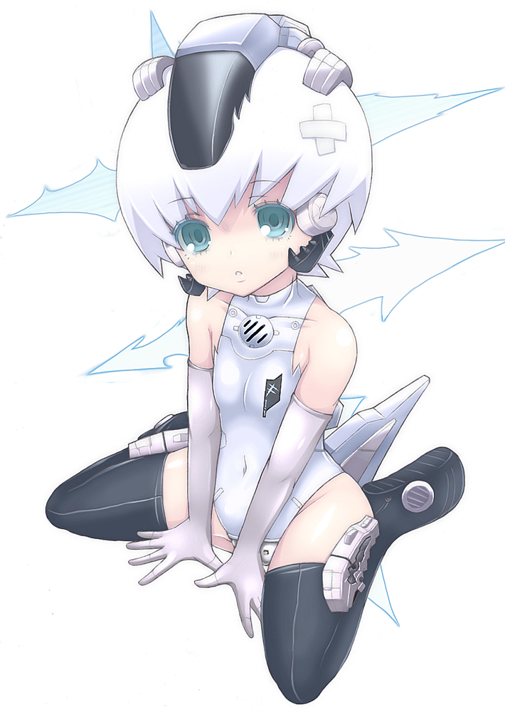 kannagi kaname, bad id, bad pixiv id, blue eyes, elbow gloves, gloves, leotard, solo, thighhighs, white hair