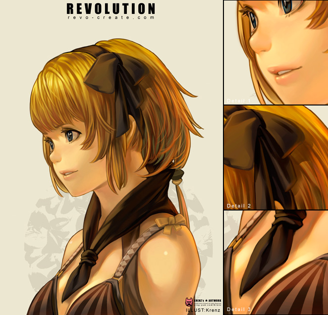 krenz, original, blonde hair, blue eyes, close-up, hair ribbon, ribbon