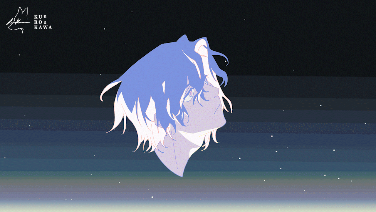 original, animated, animated gif, 1boy, adam's apple, artist name, flower, head only, lang ji, looking at viewer, male focus, parted lips, pink eyes, pink flower, pink rose, plant, profile, purple hair, rose, short hair, solo, vines, watermark