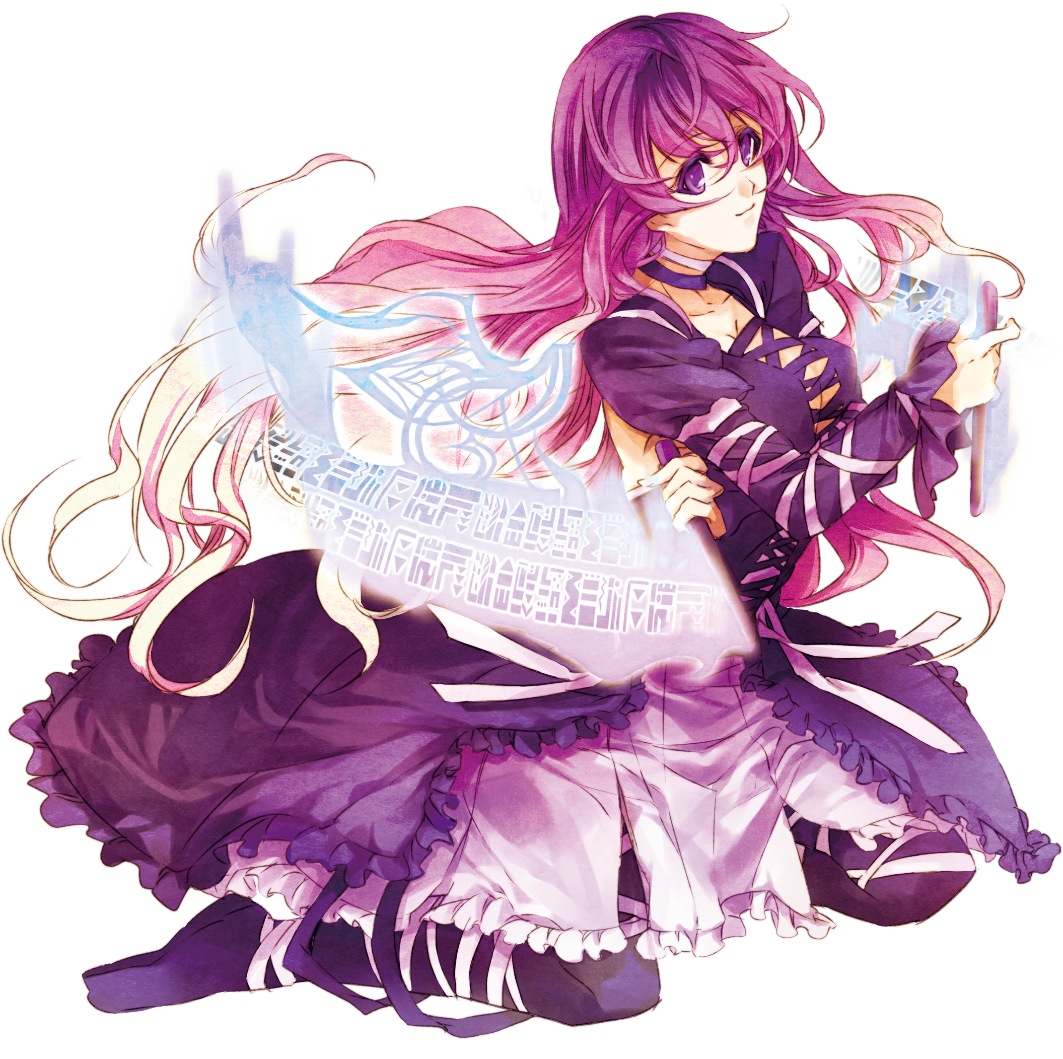 hattori masahiko, hijiri byakuren, touhou, bad id, bad pixiv id, highres, 1girl, dress, female focus, full body, gradient hair, long hair, multicolored hair, purple eyes, scroll, solo, transparent background