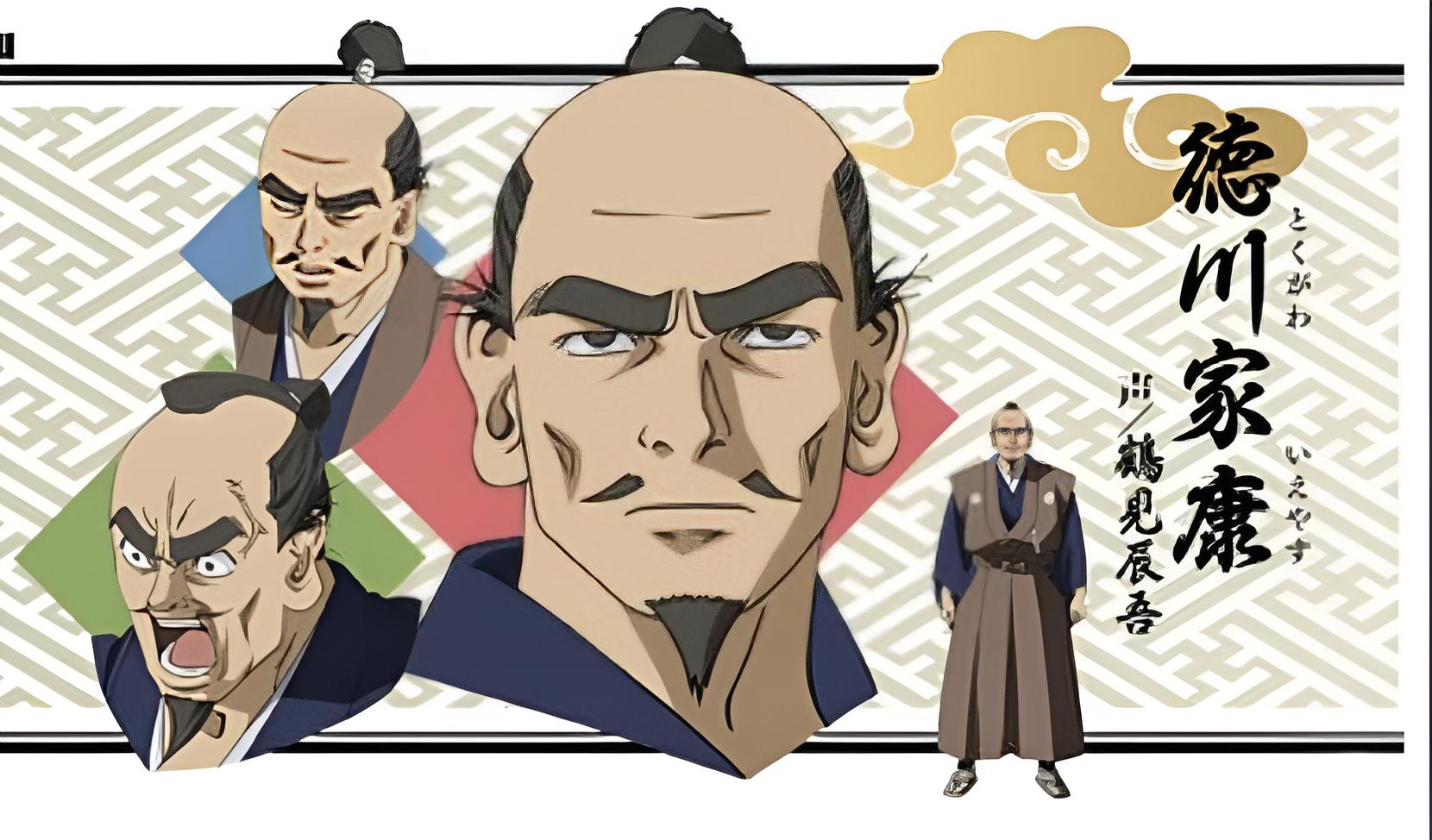 hyouge mono, angry, black hair, chinese hairstyle, frown lines, large ears, tokugawa ieyasu (hyoumo)