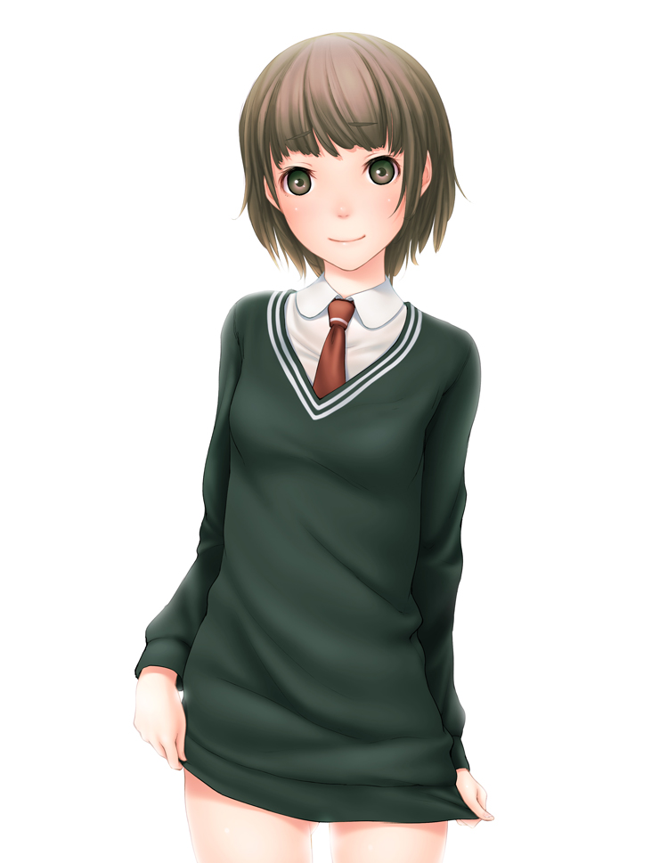 f-cla, original, bad id, bad pixiv id, bottomless, brown eyes, brown hair, necktie, school uniform, short hair, solo, sweater