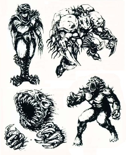 nes, ninja gaiden, tecmo, scan, 1990s (style), baron spider, dando, demon, enemies, famicom, game console, katana, mecha, monster, retro artstyle, robot, sketch, sword, weapon