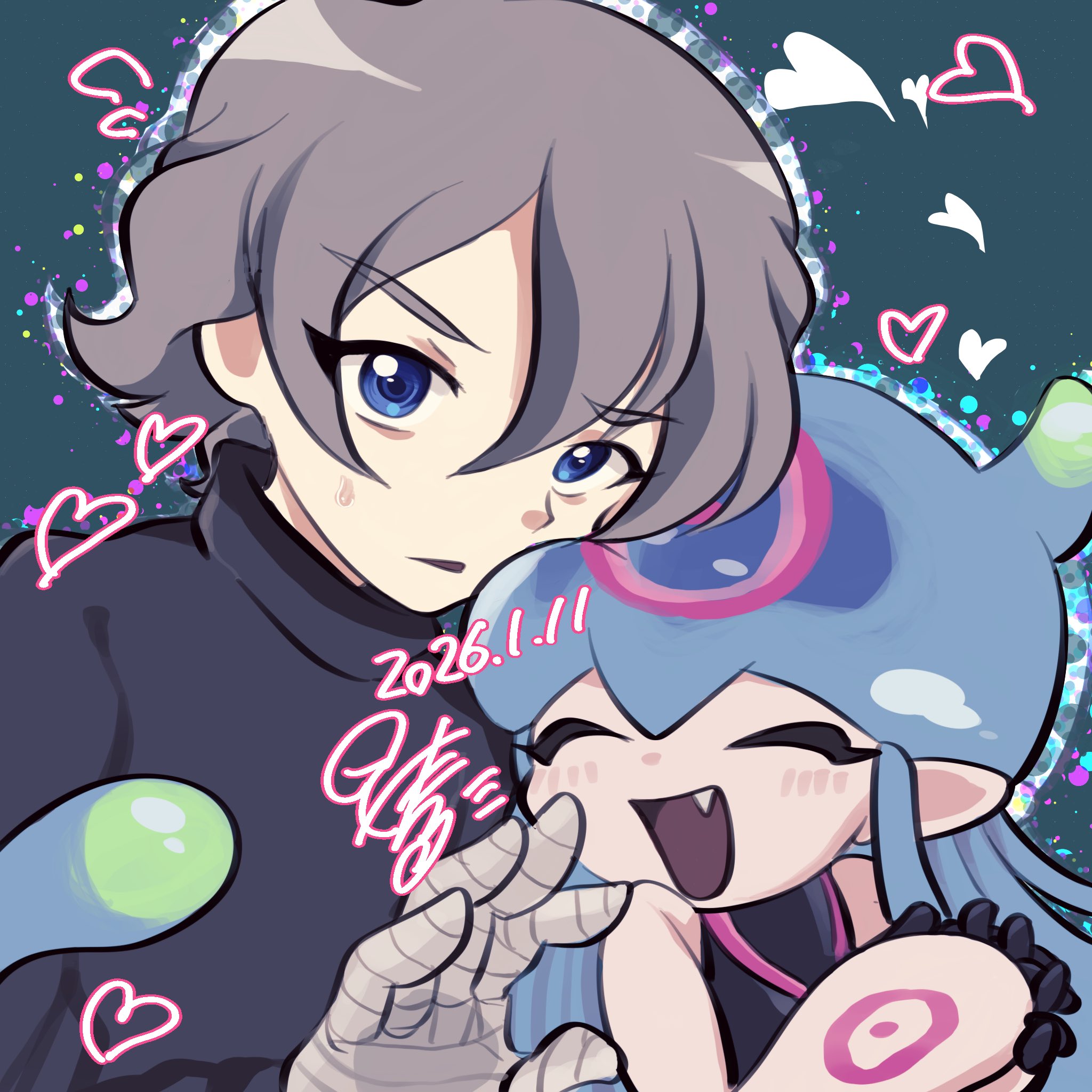 sanekokoa, higashimitarai kiyoshiro, jellymon, digimon, digimon ghost game, bandaged arm, bandages, blue eyes, digimon (creature), jellyfish girl, monster girl, short hair, tentacle hair, tentacles, white hair