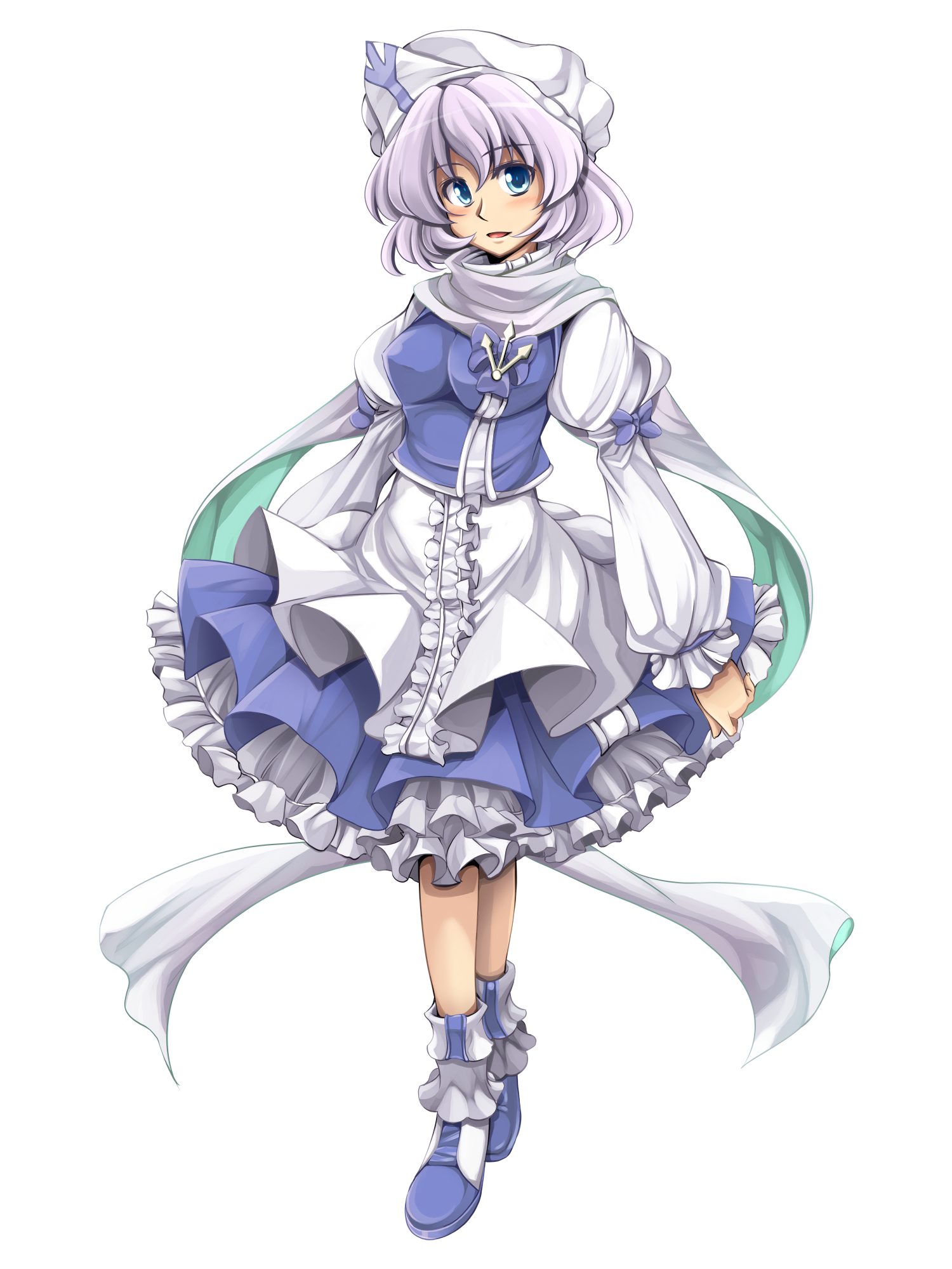 windart, letty whiterock, touhou, highres, 1girl, blue eyes, breasts, female focus, full body, hat, purple hair, shoes, short hair, solo, standing, transparent background