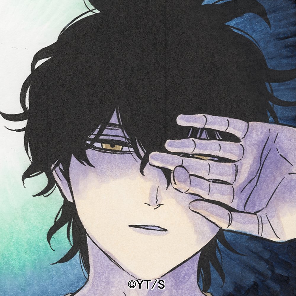 tabata yuuki, yuno (black clover), black clover, commentary request, official art, 1boy, black hair, brown eyes, looking at viewer, portrait, short hair, solo