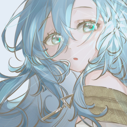 37 (reverse:1999), reverse:1999, chinese commentary, commentary request, 1girl, :o, ancient greek clothes, bare shoulders, blue eyes, blue hair, from side, greco-roman clothes, grey background, hair between eyes, long hair, looking at viewer, portrait, solo, toga, turning head, zaoshuhua