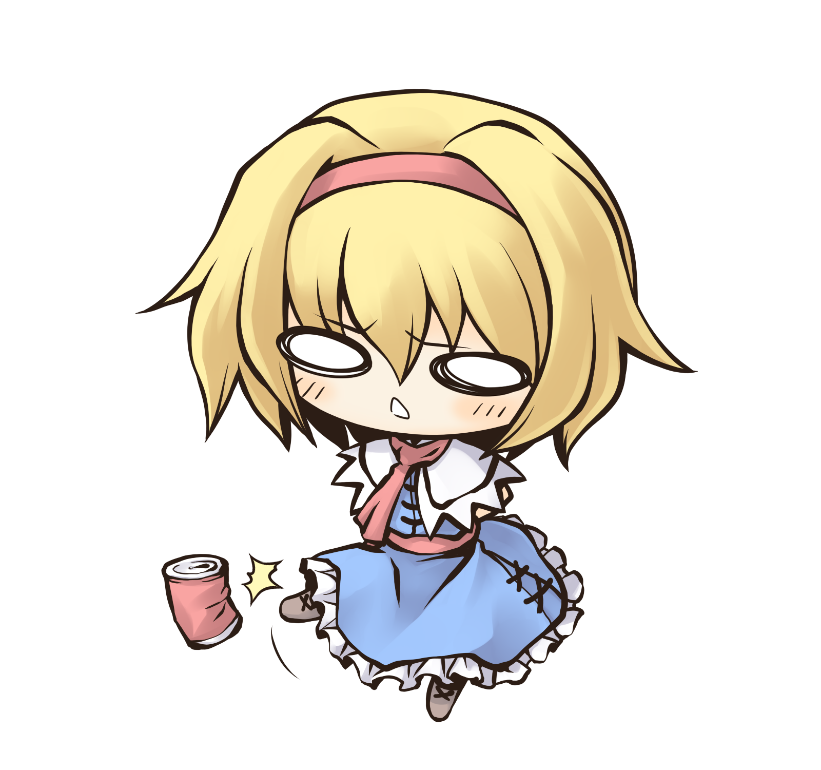 nekoguruma, alice margatroid, touhou, highres, 1girl, can, chibi, female focus, full body, kicking, lonely, o o, solo, transparent background