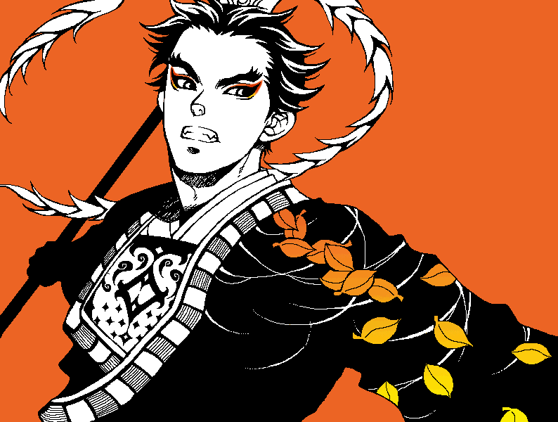 lu bu (shin sangoku musou), shin sangoku musou, tagme, food, fruit, orange (fruit), red theme