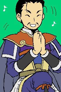 cao cao, shin sangoku musou, lowres, clapping, green theme, happy, oekaki