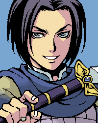 cao pi (shin sangoku musou), shin sangoku musou, lowres, blue theme, oekaki, smile, sword, weapon