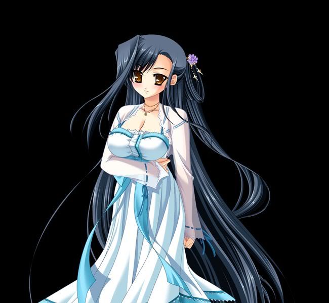 katagiri hinata, kan'u (koihime musou), koihime musou, 1girl, blue hair, brown hair, dress, female focus, long hair, solo, very long hair