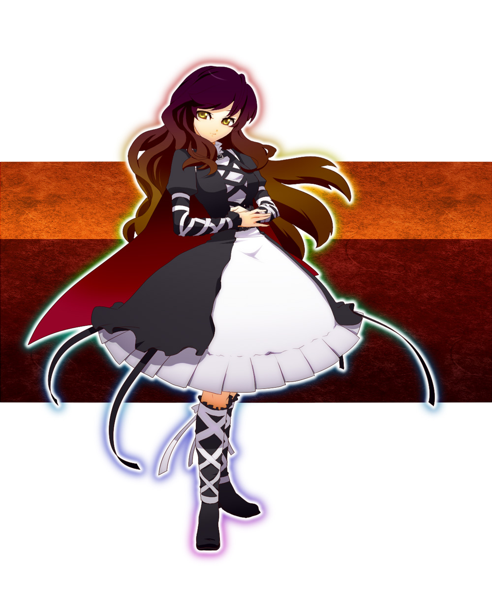 shimo (seamoss), hijiri byakuren, touhou, bad id, bad pixiv id, highres, 1girl, cape, dress, female focus, full body, gradient hair, long hair, multicolored hair, solo, yellow eyes