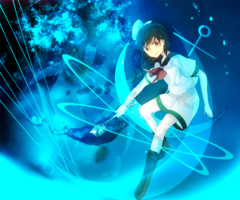 eiko (pixiv), eiko (ykmykr), murasa minamitsu, touhou, bad id, bad pixiv id, 1girl, anchor, black hair, female focus, short hair, solo, yellow eyes