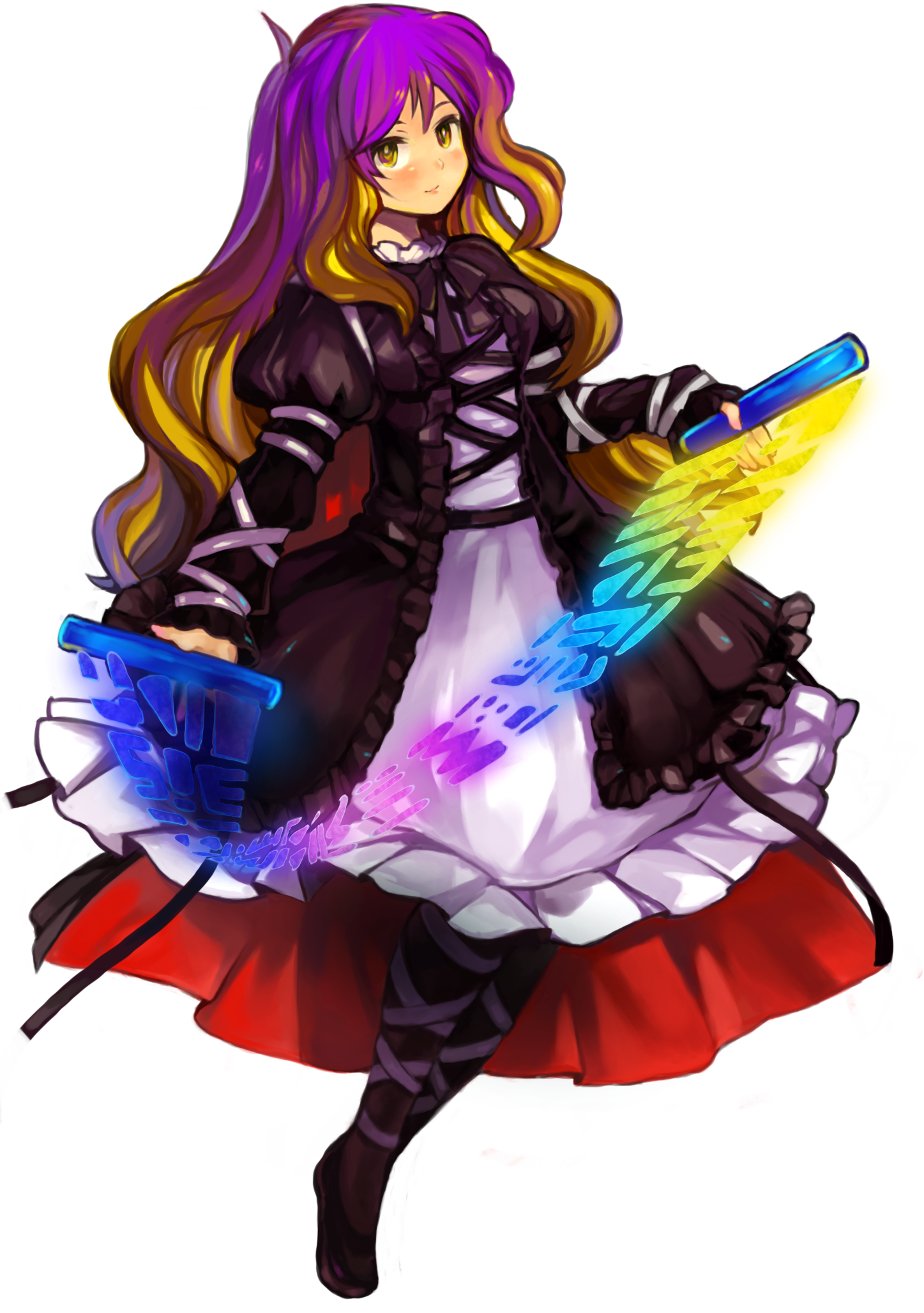 karuborara, hijiri byakuren, touhou, highres, 1girl, female focus, full body, long hair, multicolored hair, scroll, solo, sorcerer's sutra scroll, transparent background