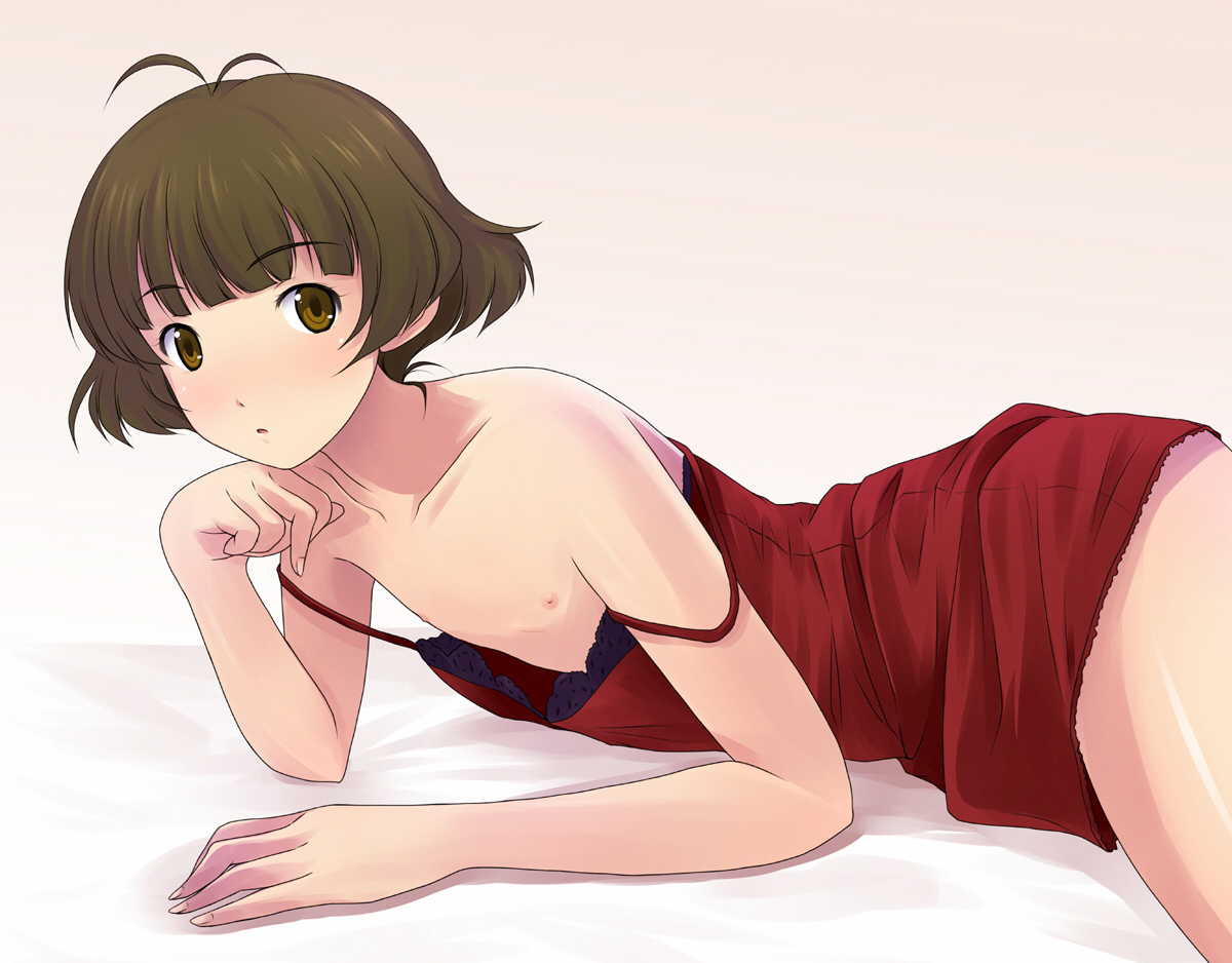 onion (lemlaml), akizuki ryo, idolmaster, idolmaster dearly stars, bad id, bad pixiv id, 00s, 1boy, ahoge, collarbone, crossdressing, crossdressing (mtf), male focus, off shoulder, solo, trap