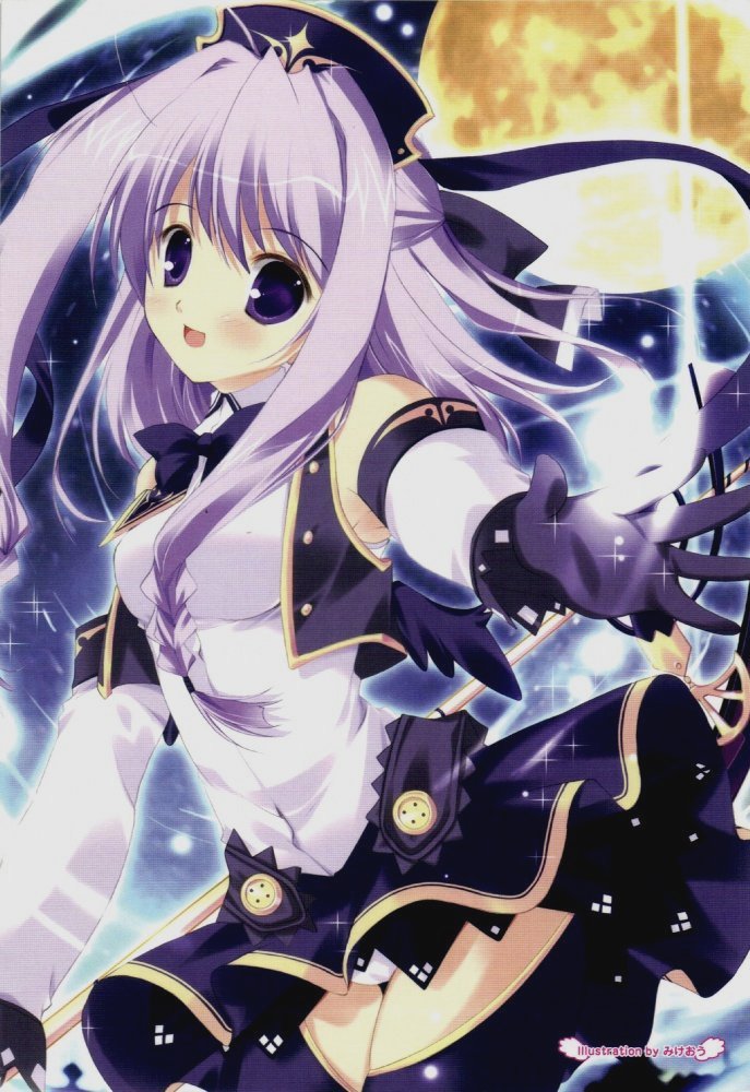 mikeou, lime luna oaklane, primary ~magical trouble scramble~, 1girl, braid, female focus, moon, purple eyes, purple hair, solo