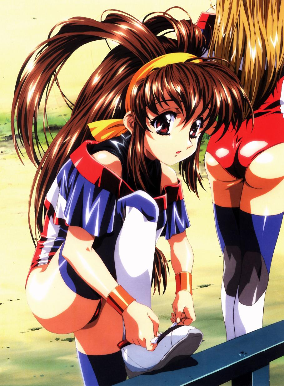 kawarajima kou, jessie gurtland, kanzaki akari, battle athletes, highres, tagme, shoe tying