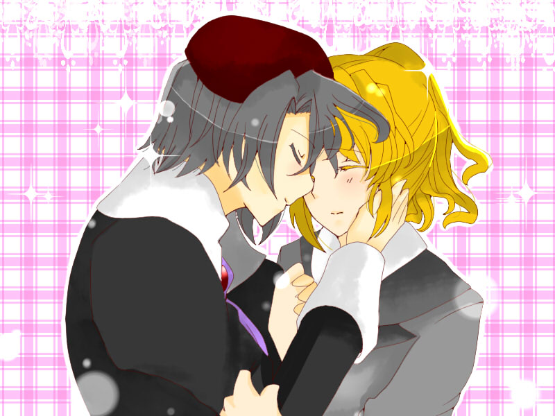 sion-cilk, kanon (umineko), ushiromiya jessica, umineko no naku koro ni, bad id, bad pixiv id, beret, black hair, blonde hair, hat, holding hands, ponytail