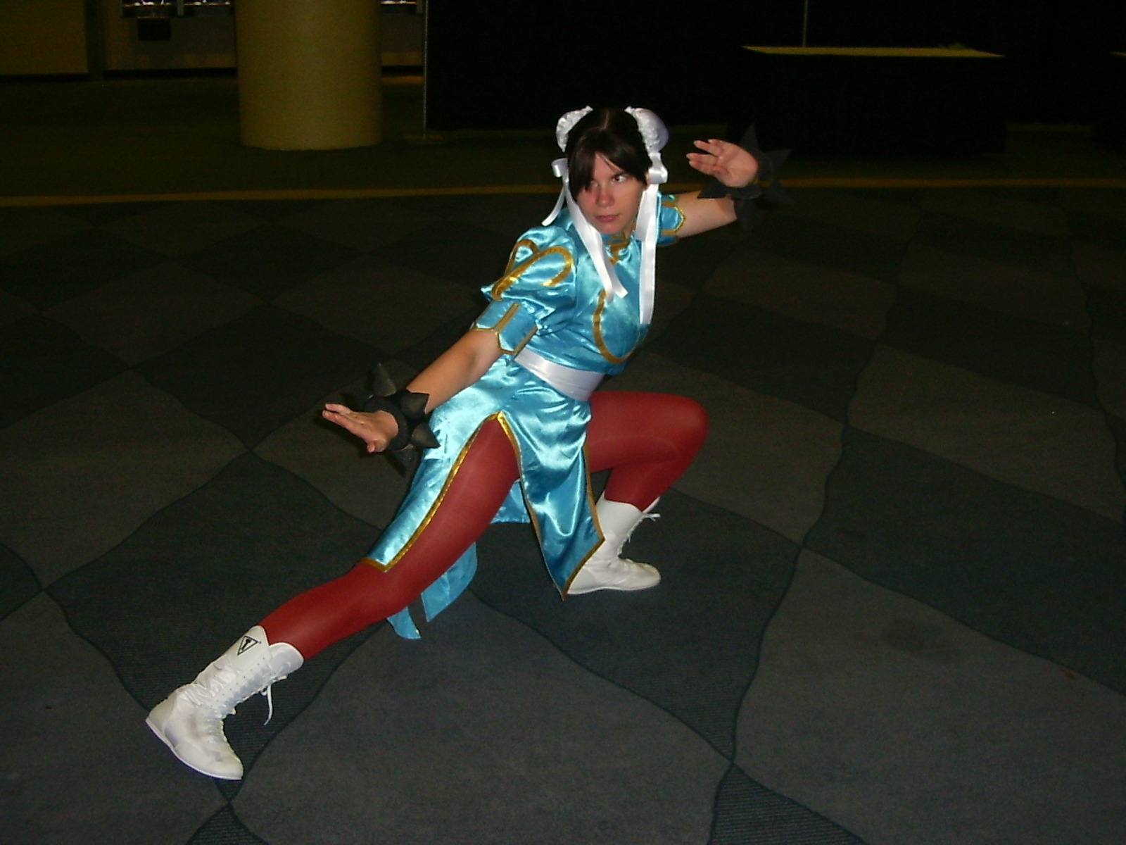 chun-li, capcom, street fighter, highres, photo (medium), boots, brown hair, bun cover, china dress, chinese clothes, chun-li (cosplay), cosplay, dress, pantyhose