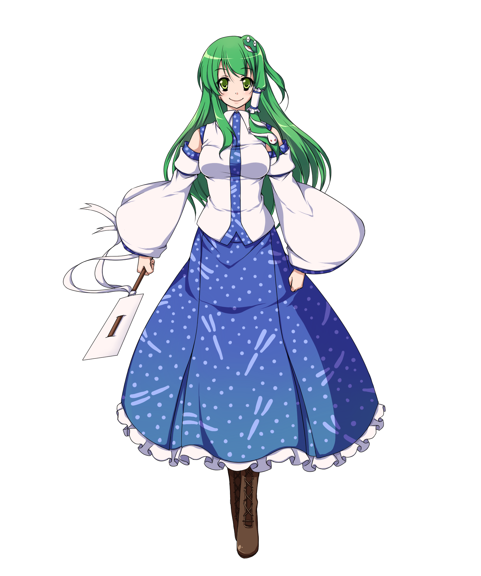 hirase yuu, kochiya sanae, touhou, highres, 1girl, female focus, full body, solo, transparent background