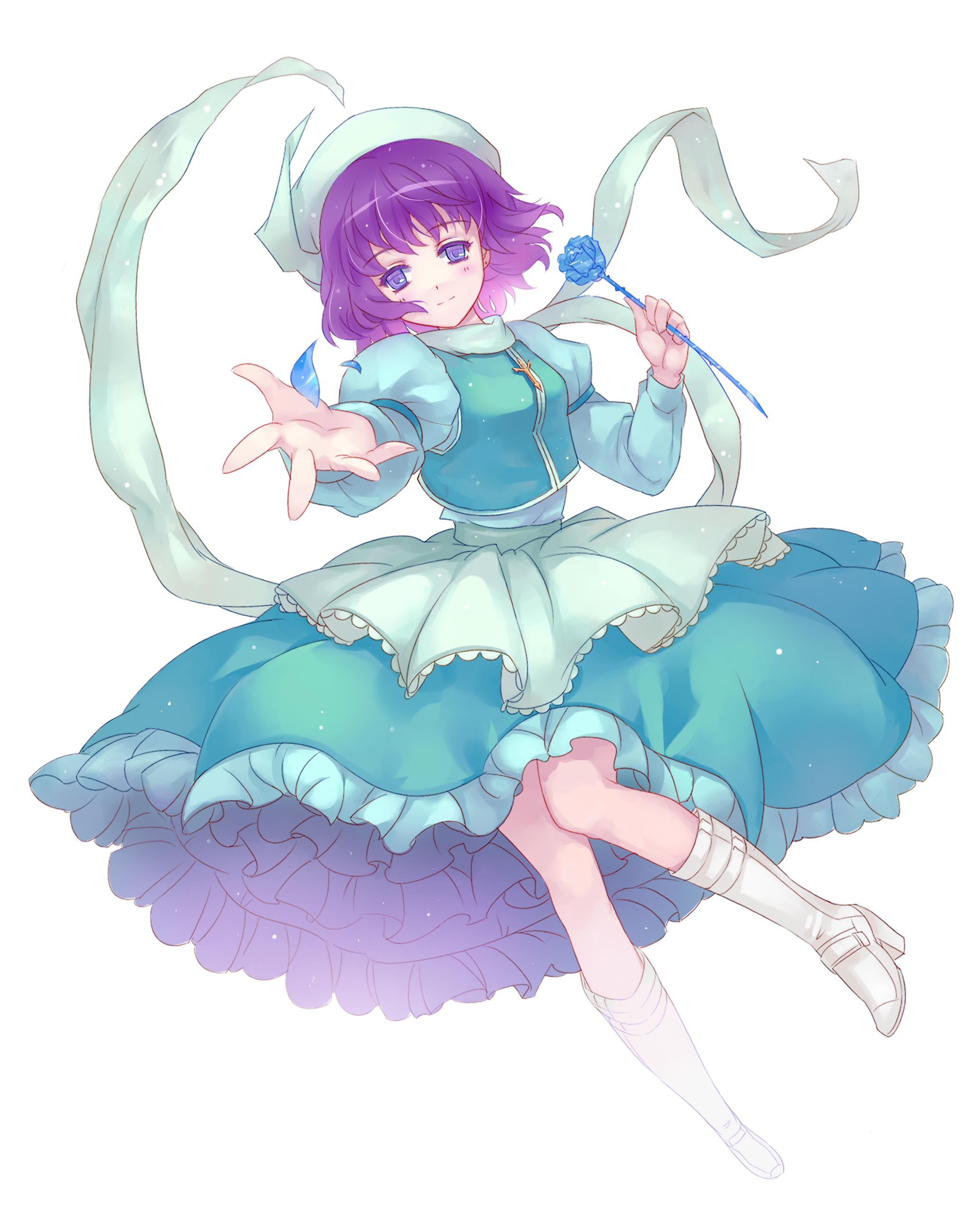 s.advent, letty whiterock, touhou, absurdres, bad id, bad pixiv id, highres, 1girl, female focus, full body, hat, purple hair, short hair, solo, transparent background