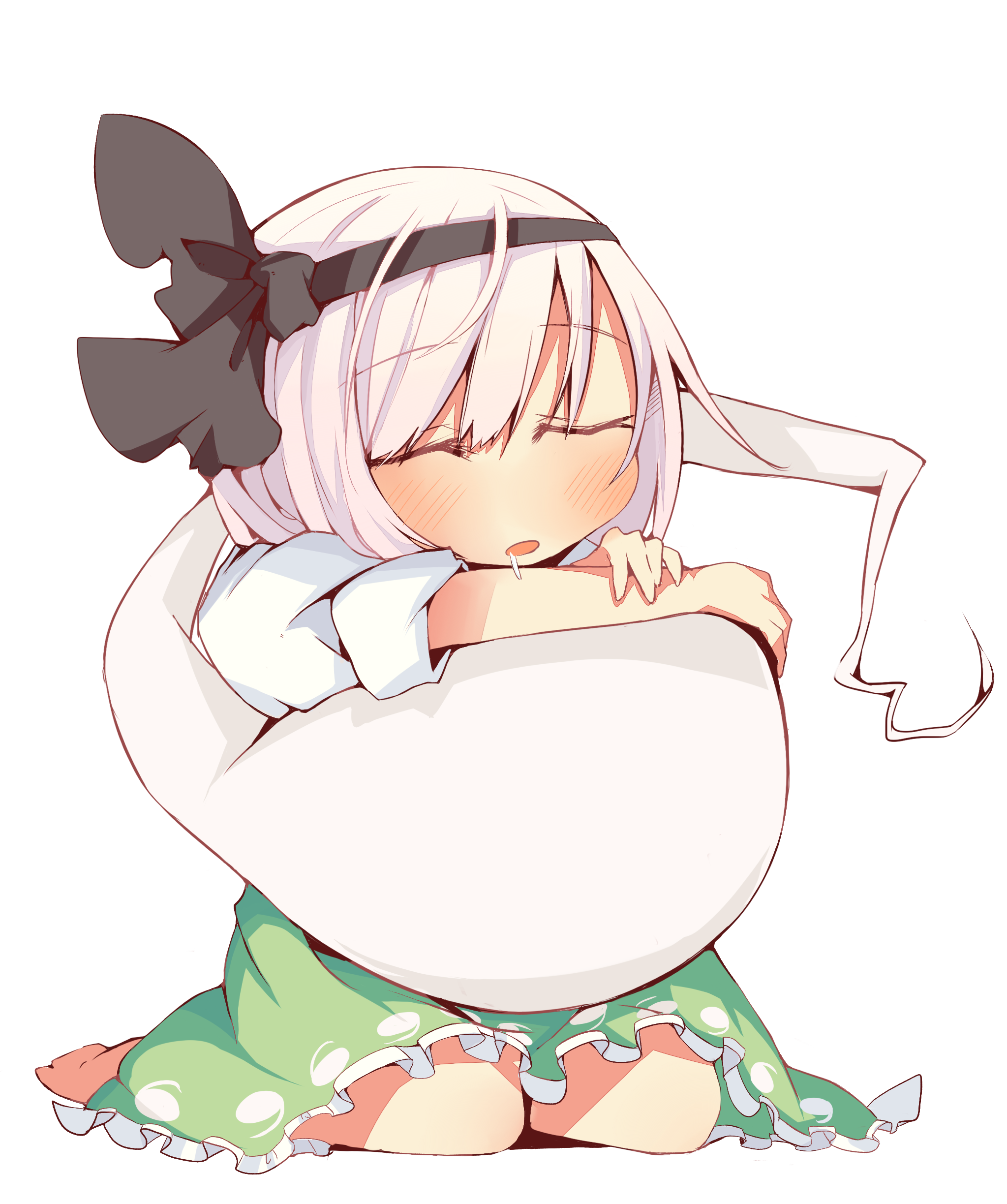 yatani row, konpaku youmu, konpaku youmu (ghost), touhou, silver hair, absurdres, bad id, bad pixiv id, highres, 1girl, blush, female focus, hairband, hitodama, short hair, sleeping, solo, white background