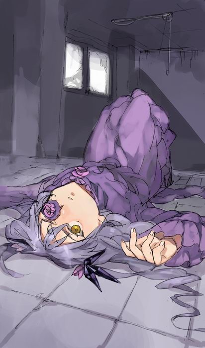 molly, barasuishou, rozen maiden, 00s, crystal, dress, eyepatch, long hair, purple hair, solo, yellow eyes