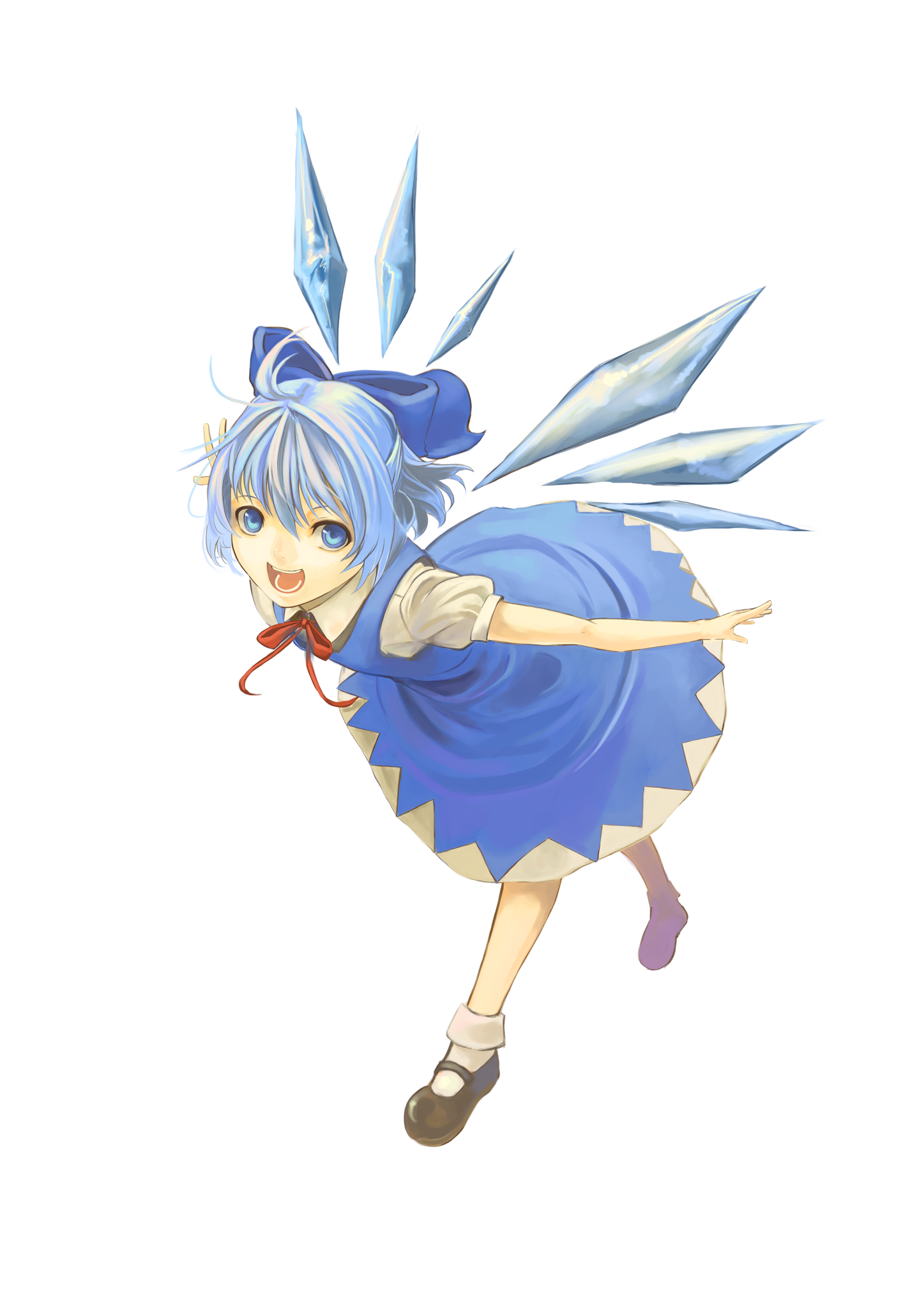 mizore akihiro, cirno, embodiment of scarlet devil, touhou, highres, 1girl, blue eyes, blue hair, bow, female focus, full body, hair bow, matching hair/eyes, short hair, solo, transparent background, wings