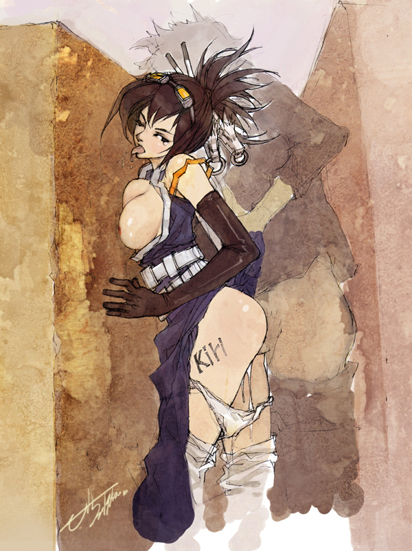 kiri (dungeon and fighter), dungeon and fighter, 00s, 1boy, 1girl, against wall, bare shoulders, black gloves, black hair, blush, breast press, breasts, breasts out, clothed sex, clothes lift, cum, cum in pussy, cumdrip, cumdrip onto panties, doggystyle, dress, dress lift, elbow gloves, gloves, goggles, goggles on head, hetero, kiri (dungeon fighter), large breasts, one eye closed, panties, panty pull, ponytail, saliva, sex, sex from behind, tears, thighhighs, tongue, tongue out, underwear, vaginal, white panties, white thighhighs