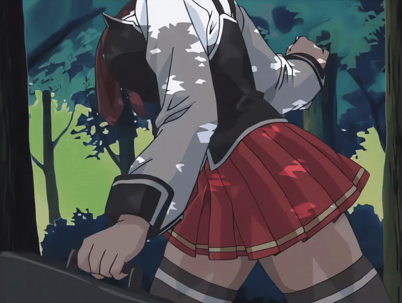 kitami reika, bible black, bible black gaiden, animated, animated gif, tagme, 00s, 1girl, 2002, bag, black thighhighs, blonde hair, bouncing breasts, breasts, forest, large breasts, nature, necktie, red skirt, running, school bag, school uniform, shirt, short hair, skirt, thighhighs, tree, zettai ryouiki