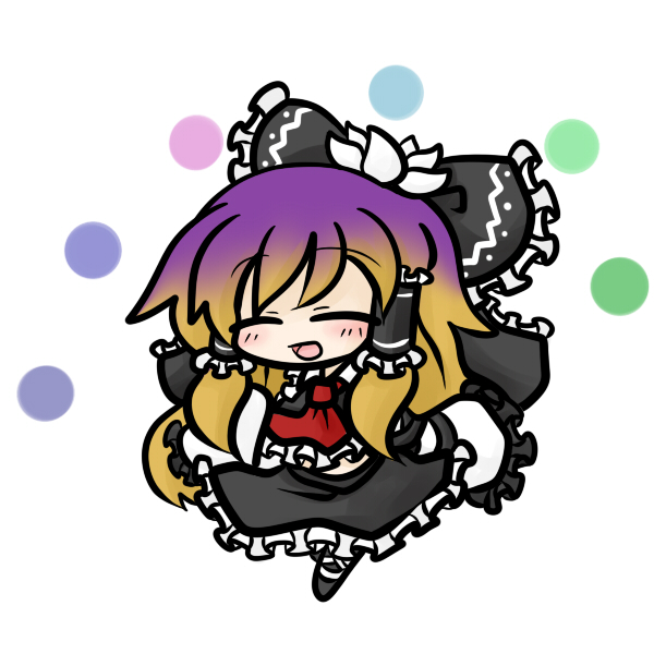 yanagi (nurikoboshi), hakurei reimu, hijiri byakuren, touhou, 1girl, bow, chibi, cosplay, female focus, gradient hair, hair bow, hair ribbon, hair tubes, hakurei reimu (cosplay), long hair, multicolored hair, ribbon, solo