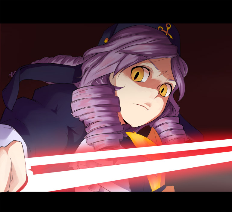 dlanor a. knox, eiserne jungfrau, umineko no naku koro ni, drill hair, purple eyes, sword, weapon, yellow eyes