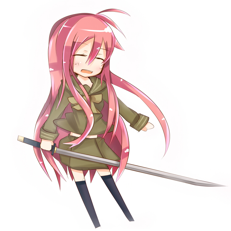 komaki, shana, shakugan no shana, bad id, bad pixiv id, long hair, red hair, school uniform, serafuku, solo, sword, thighhighs, weapon