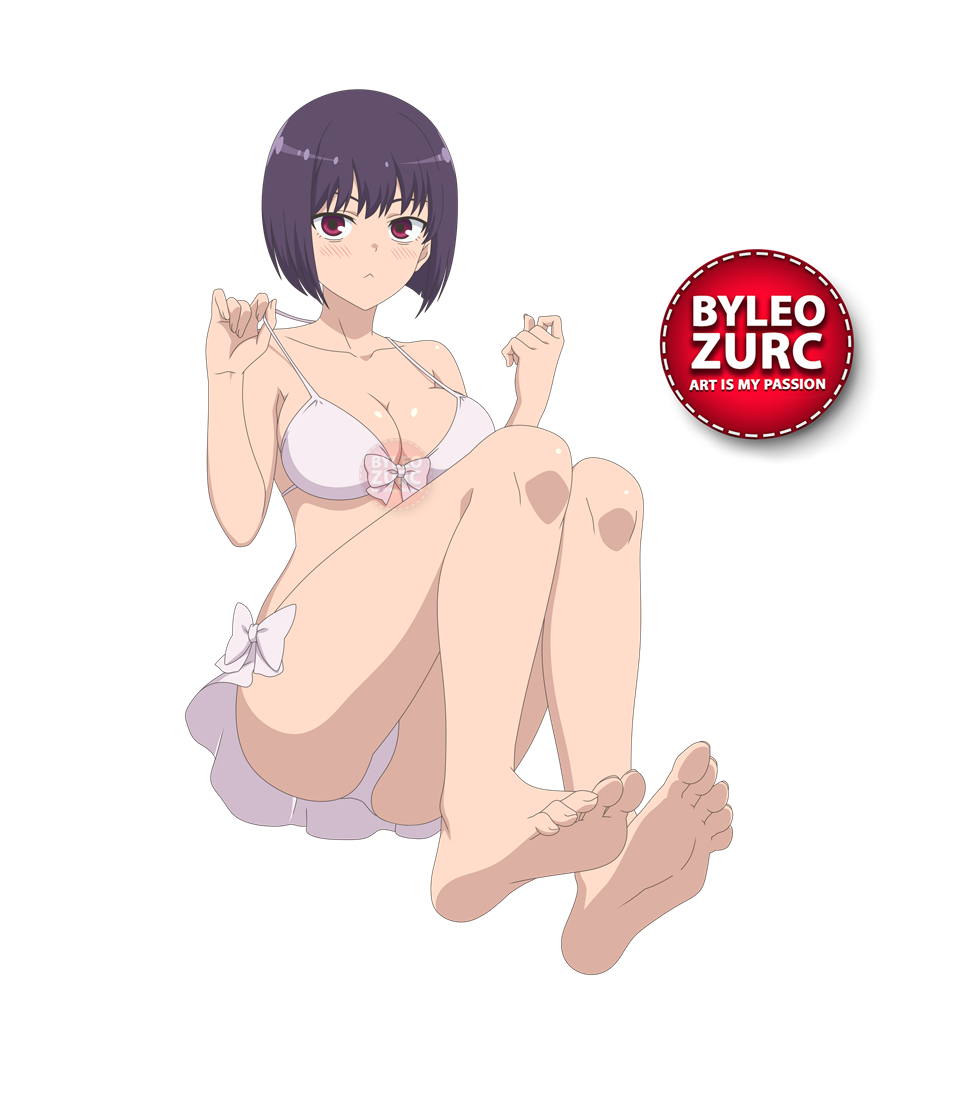 leozurcxxx, sunomiya hana, ijiranaide nagatoro-san, 1girl, barefoot, bra, breasts, feet, short hair, solo, swimsuit, transparent background, underwear
