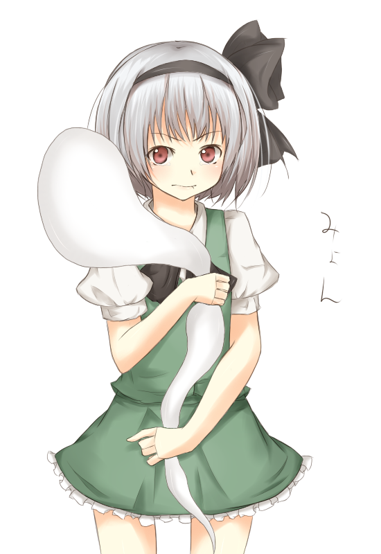 meet neet, yaduki, konpaku youmu, konpaku youmu (ghost), touhou, silver hair, bad id, bad pixiv id, 1girl, female focus, ghost, hairband, hitodama, short hair, solo