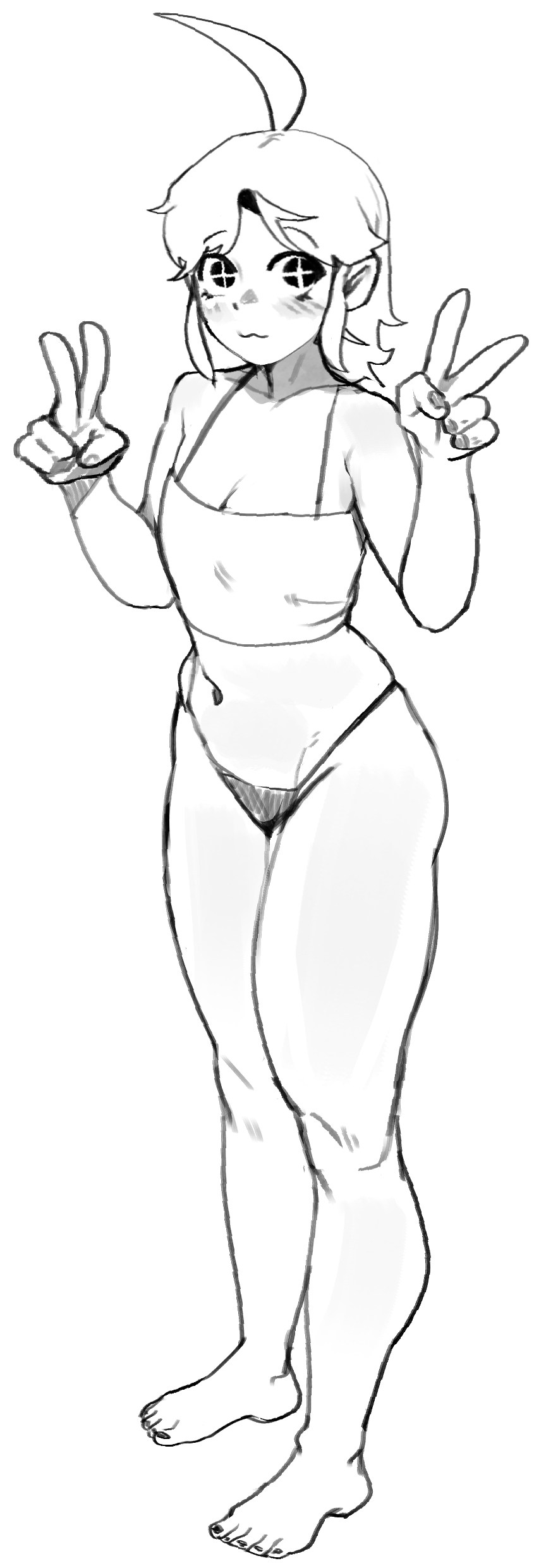 soolee040995, tagme, 1girl, :3, groin, monochrome, navel, smile, underwear, v