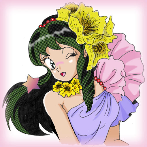 lum, urusei yatsura, tagme, blush, green hair, long hair, oni, smile