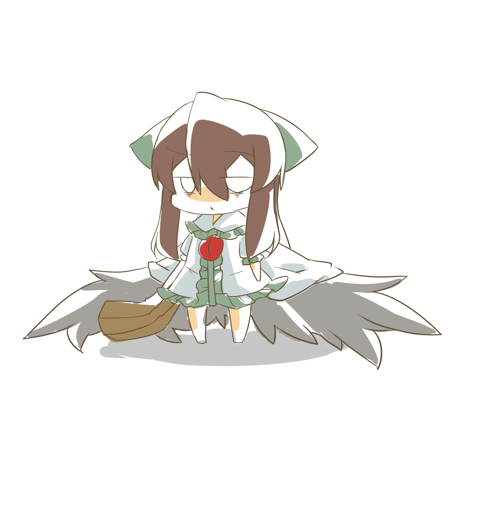 eiri (eirri), reiuji utsuho, touhou, bad id, bad pixiv id, highres, 1girl, alternate costume, chibi, female focus, full body, solo, white background