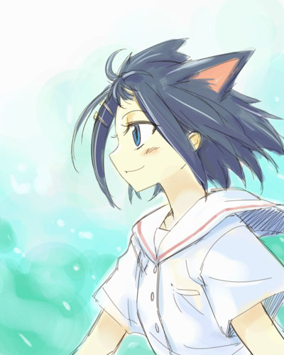 michael f91, ikeda kana, saki (manga), lowres, animal ears, cat ears, hair ornament, hairclip, school uniform, short hair, solo