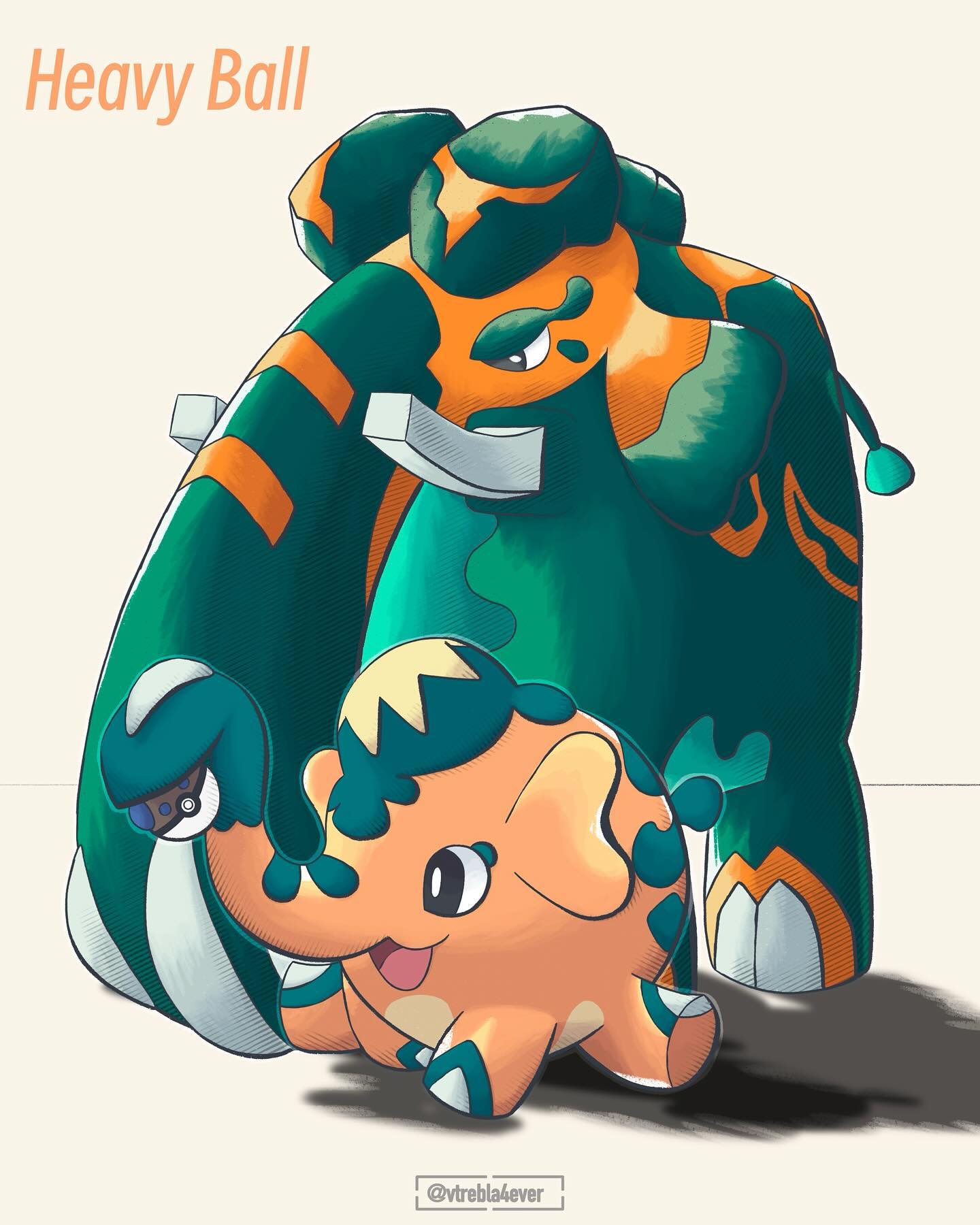 copperajah, cufant, nintendo, pokemon, commentary, highres, black eyes, bright pupils, english text, evolutionary line, gen 8 pokemon, heavy ball, holding, holding poke ball, no humans, open mouth, poke ball, pokemon (creature), pokemon focus, shadow, smile, tusks, twitter username, vtrebla4ever, white background, white pupils