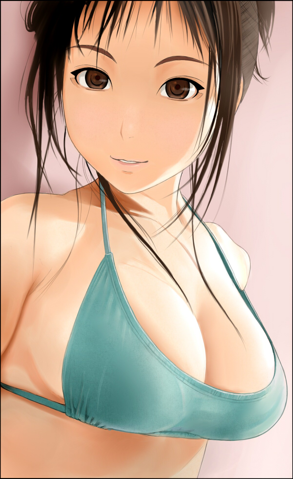 mimizo, mimizou, bad id, bad pixiv id, 1girl, bikini, breasts, brown eyes, brown hair, female focus, long hair, solo, swimsuit