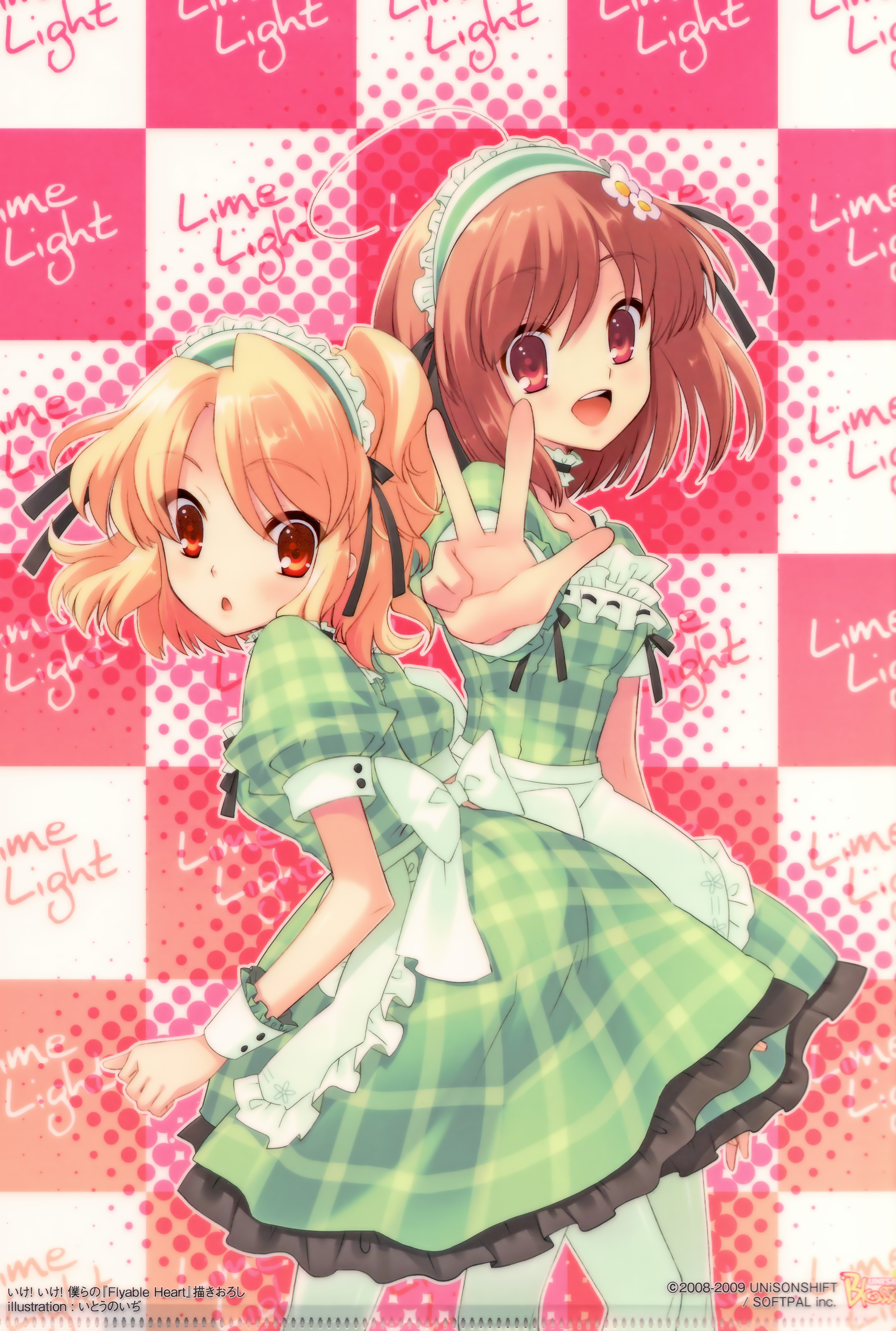 ito noizi, inaba yui, sumeragi amane (flyable heart), flyable heart, absurdres, highres, blonde hair, brown hair, waitress